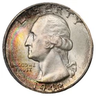 1942 Washington Quarter PCGS MS67 Rainbow Color Toning!