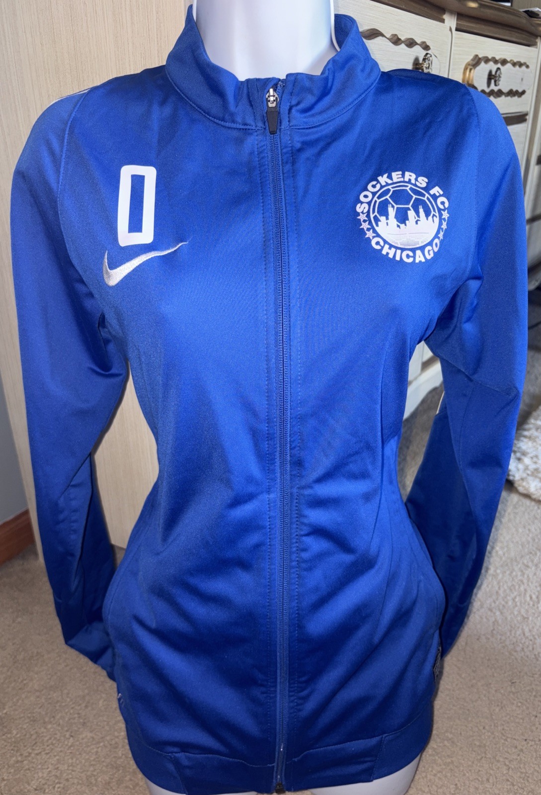 Nike x Chicago Soccer Dri-Fit Running  Blue Zip Up Jacket Unisex Sz Small Vtg