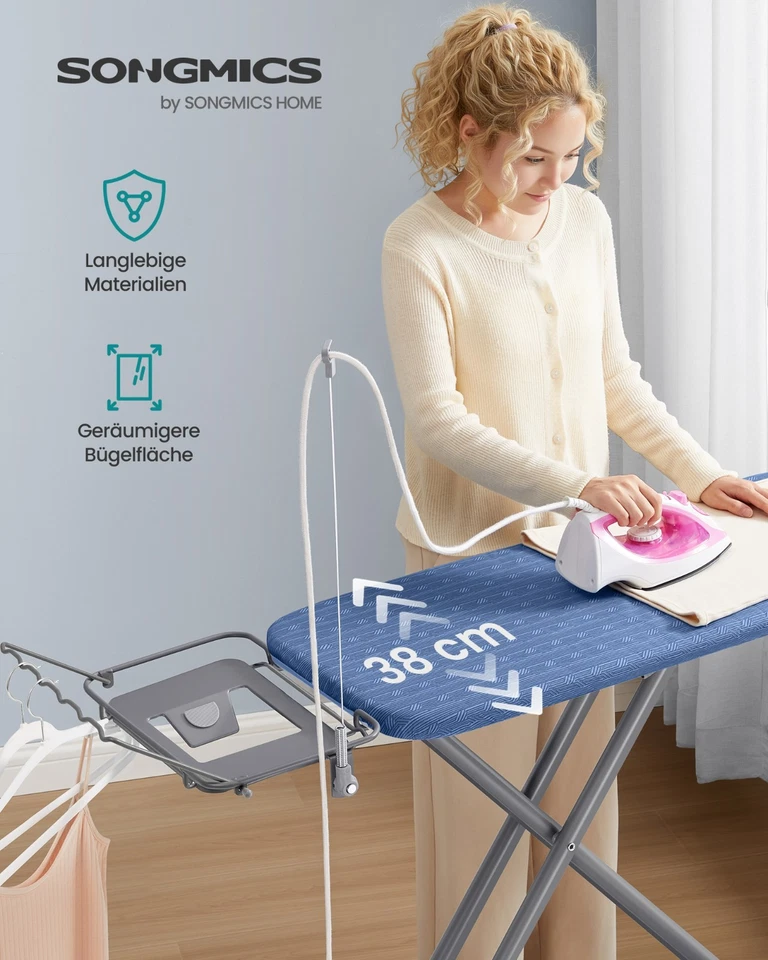 SONGMICS Bügelbrett, Bügeltisch höhenverstellbar, klappbar, mit Kabelhalter - Bild 2 von 4