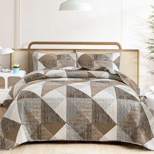 King Size Quilt Brown, 3 Pieces Patchwork Bedspread Bedding for King Size Bed