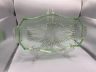 VINTAGE  URANIUM GLASS STARBURST PATTERN RELISH/ BUTTER DISH 1930'S GLOWS