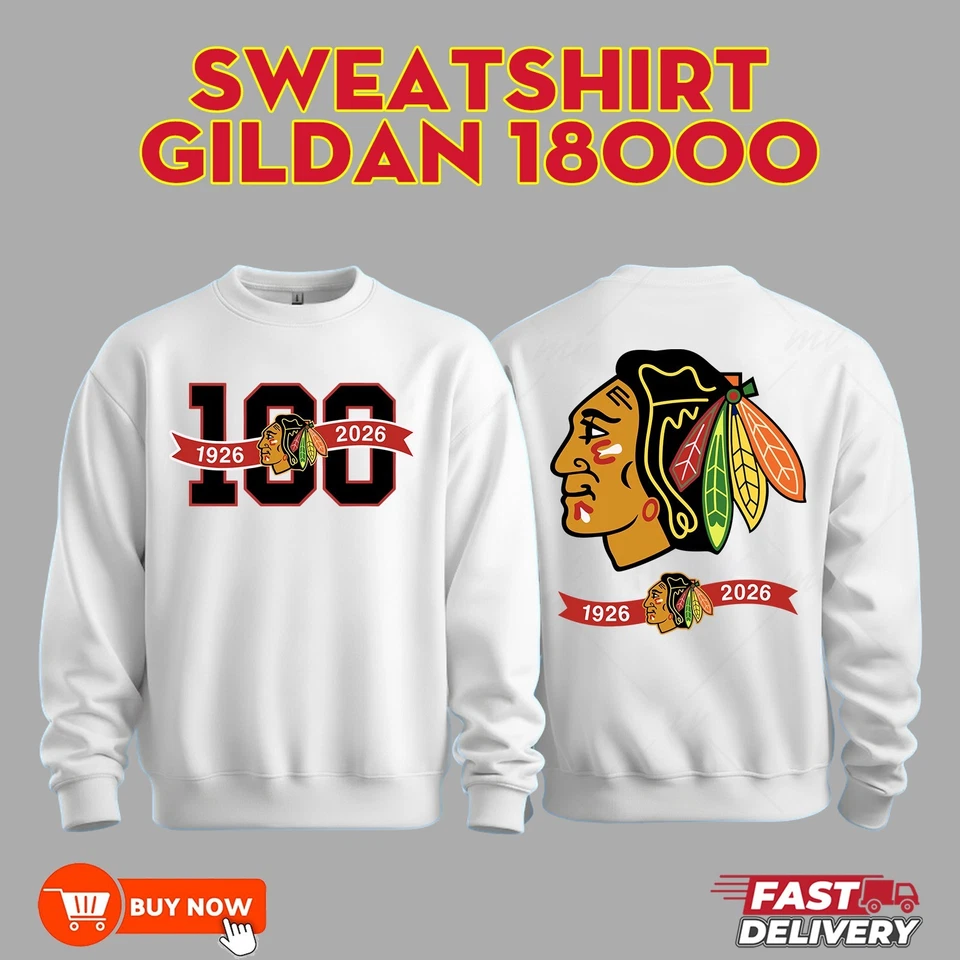 Chicago Blackhawks 100 Aniversario Sudadera Dos Caras - Todo Color, Talla Completa Foto 4 de 4