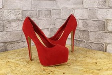 RED FABRIC HIGH HEEL PLATFORM SHOES SIZE 7 / 40 BY ESSEX GLAM USED CON