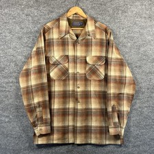 RARE Vintage Pendleton Wool Loop Collar Board Shirt Made USA Mens XL Beige Plaid