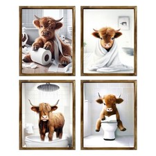 Highland Cow Funny Bathroom Decor Wall Art,Bathroom Highland Cow Art Prints,R...