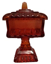 Jeannette Glass Covered Dish Candy Wedding Box Lid CLEAR RED  Vintage 6.5"