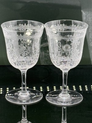 Set Of 2 Antique Lafayette By Baccarat 5 7/8  Etched Water Goblet  France