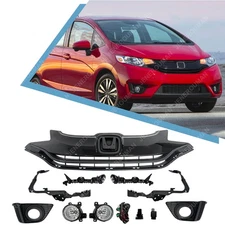 9PCs Grille KIt For 15-17 Honda Fit Black Grill + Fog Lights / Cover + Brackets