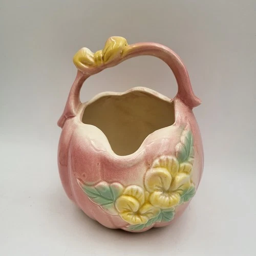Vintage HULL Basket Planter Sunglow Pink Yellow Bow Butterfly Flowers USA #84