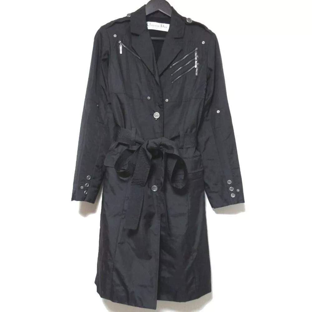 Trench coat Christian Dior Galliano simple nylon noir avec ceinture occasion taille 40