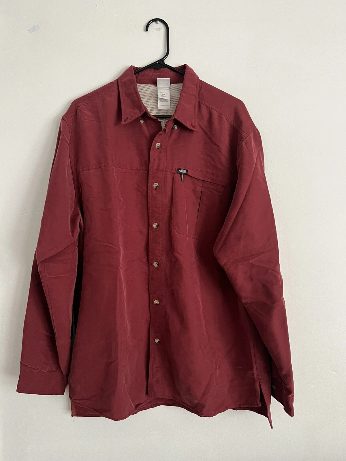 The North Face Mens Large Red Modal Blend Long Sleeve Button Up Outdoor Shirt