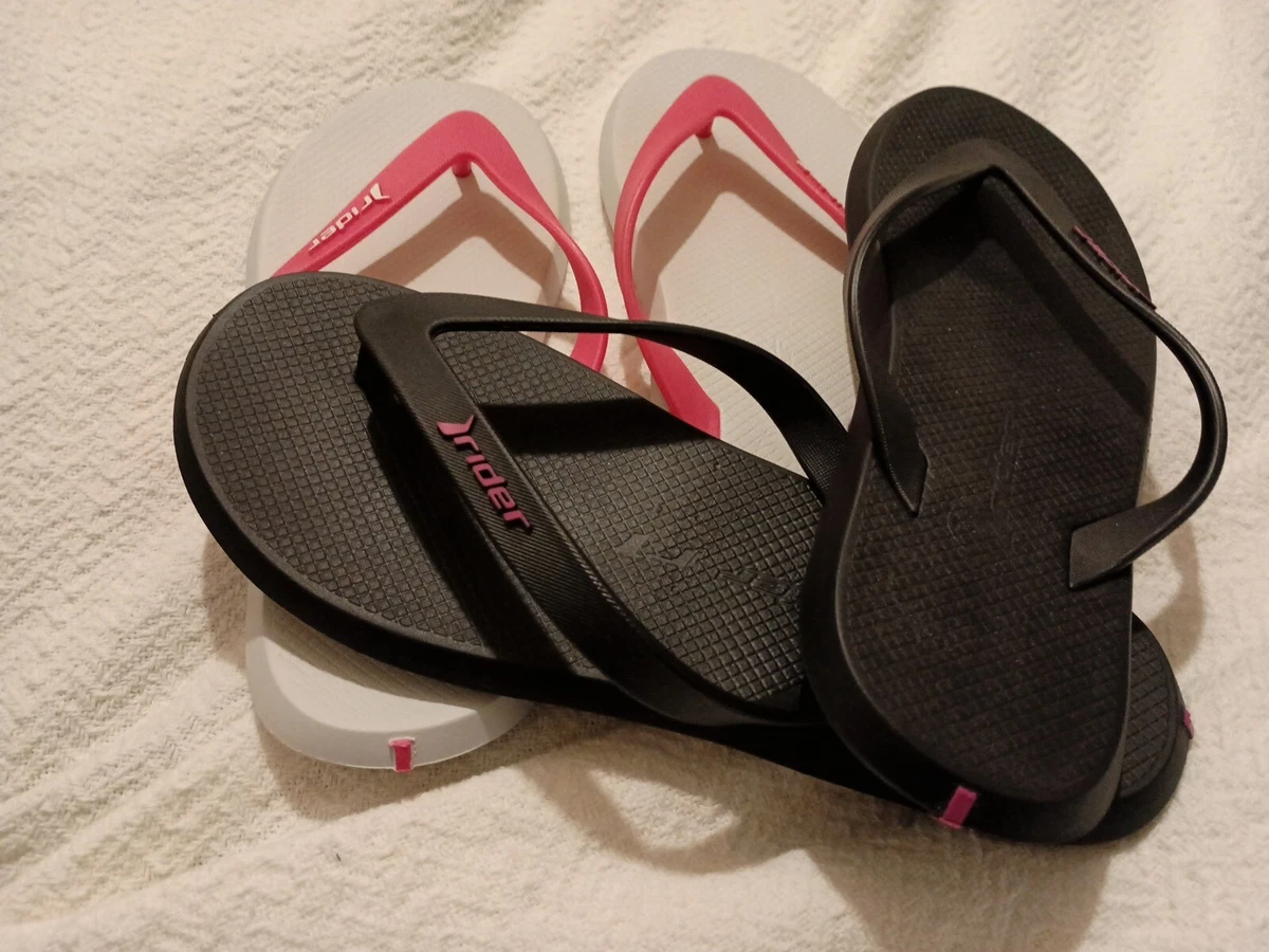 Rider Flip Flop Bundle 2pr. Black And White W Pink Straps Size 8