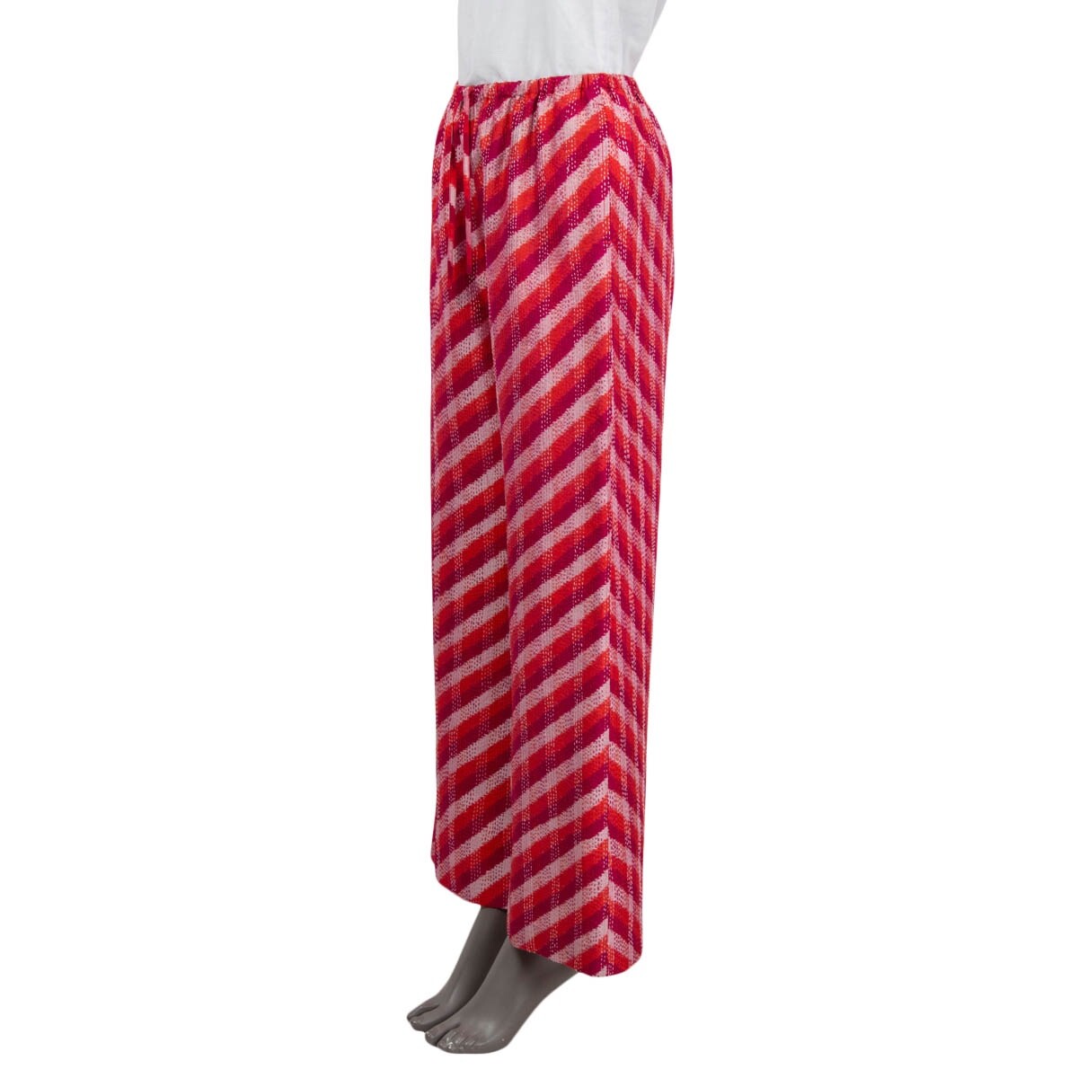 22SS【DRIES VAN NOTEN】Striped ikat wide-leg pants パンツ 66539 auth DRIES VAN NOTEN red pink silk 2022 IKAT STRIPED