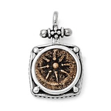 Coin Square Pendant .925 Sterling Silver Bronze Charm Ancient Coins Widows Mite