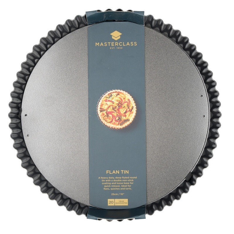 Flan Tin Deep Fluted Round 10 Inch / 25cm Loose Base NonStick Oven Baking Quiche