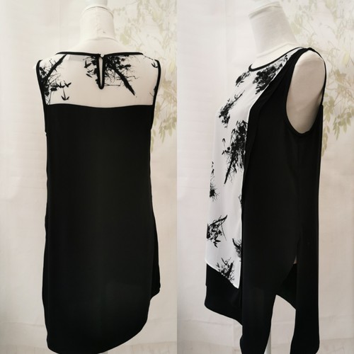 Como Nuevo Top de Terciopelo Damas Talla 12 Negro Blanco Gris Floral Túnica Sin Mangas Cuello Redondo - Imagen 17 de 24