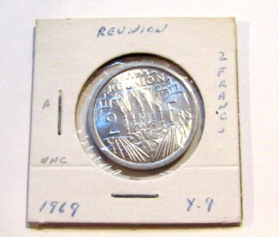 1969 Reunion  2 Francs unc Coin