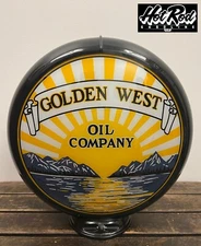 GOLDEN WEST GASOLINE Reproduction 13.5" Gas Pump Globe - (Black Body)
