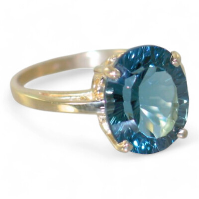 London Blue Topaz (Concave Cut), 10KY or 14KY Gold Ladies Ring, R055