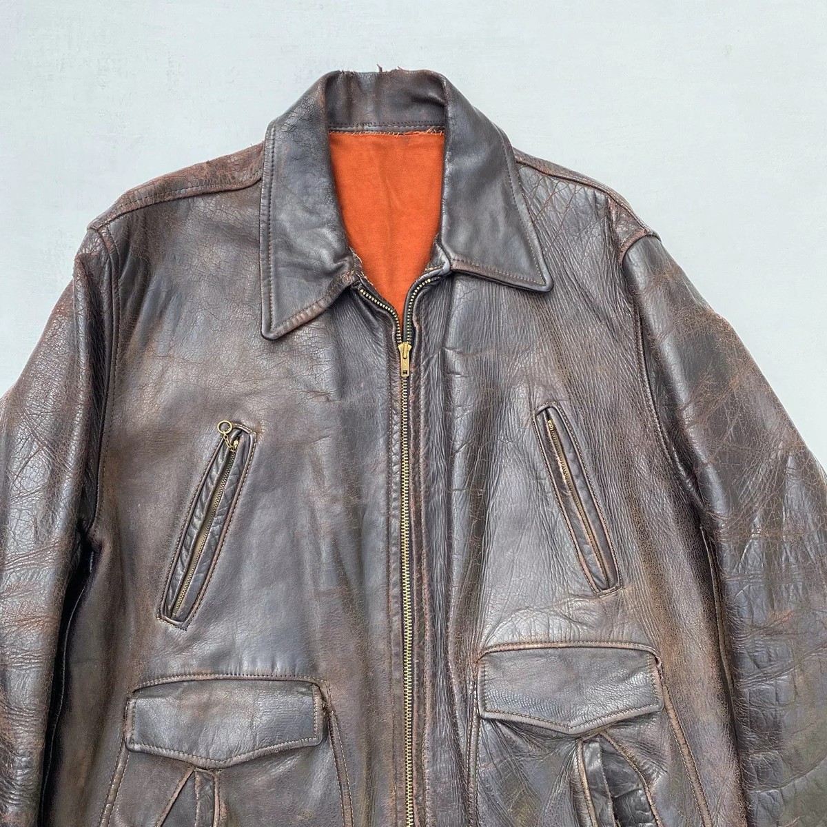 VINTAGE Horsehide Leather MOTORCYCLE JACKET Large 1940s
