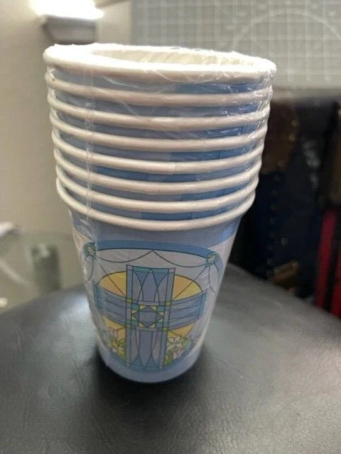 RELIGIOUS Sacred Cross Blue 9oz PAPER CUPS (8) ~ Birthday Party Supplies Boy New - Image 2 of 2