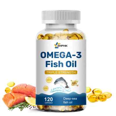 Triple Strength Omega 3 Fish Oil Burpless Supplement EPA DHA Fatty Acids 120 ct