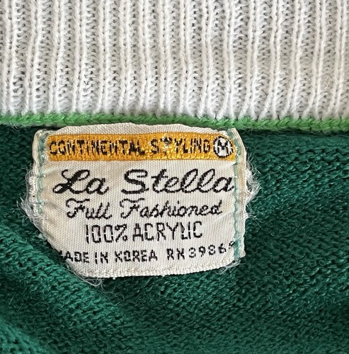 Vintage La Stella Womens M Sweater Green Stripe Pullover Mock Neck Short Sleeve - 第 3/3 張圖片