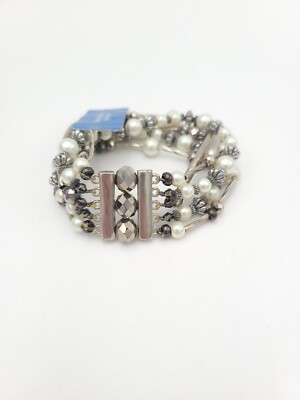 Simply Vera Wang Silver Tone Faux Pearl Bead Multistrand Stretch Bracelet  - Main Image