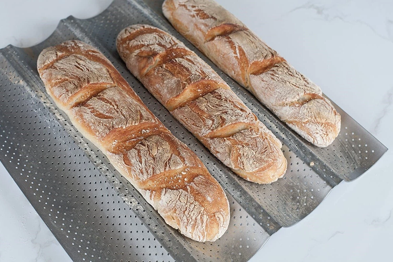 Ydeapi French Bread & Baguette 4-Loaf Non-Stick Baking Pan, Perforated
