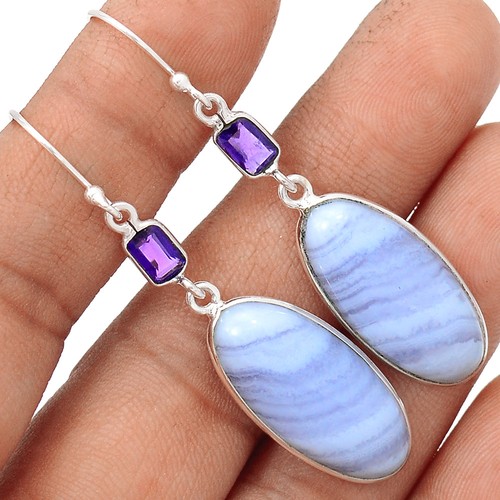 blue lace agate 925 sterling silver earrings jewelry ee122827