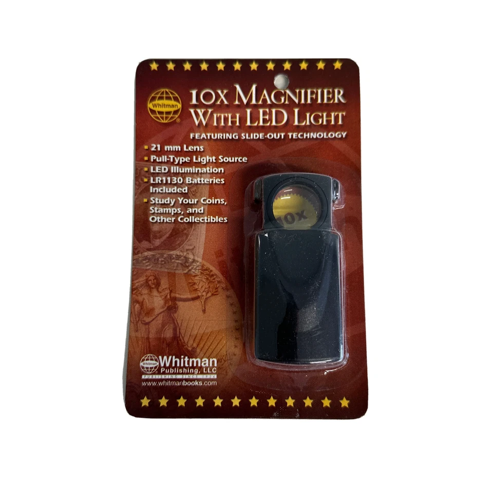 Coin Collector 10X Set Of 2 Magnifiers Pull Out Loupe 23mm Led Best Value Bill F Foto 3 de 4
