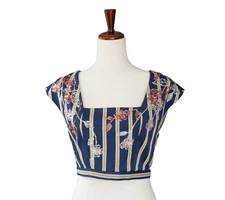 BCBGMaxazria Floral Sequin Blue Striped Crop Top Size S Fairycore Festival Boho