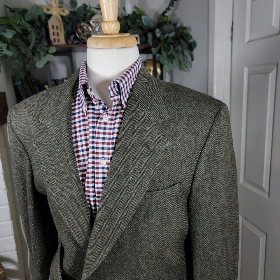 Abrigo deportivo Blazer John Alexander Hart Schaffner para hombre verde lana espiga 41R Foto 3 de 4