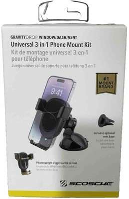 Scosche GravityDrop Universal 3-in-1 Phone Mount Kit -Window/Dash/Vent #1brand