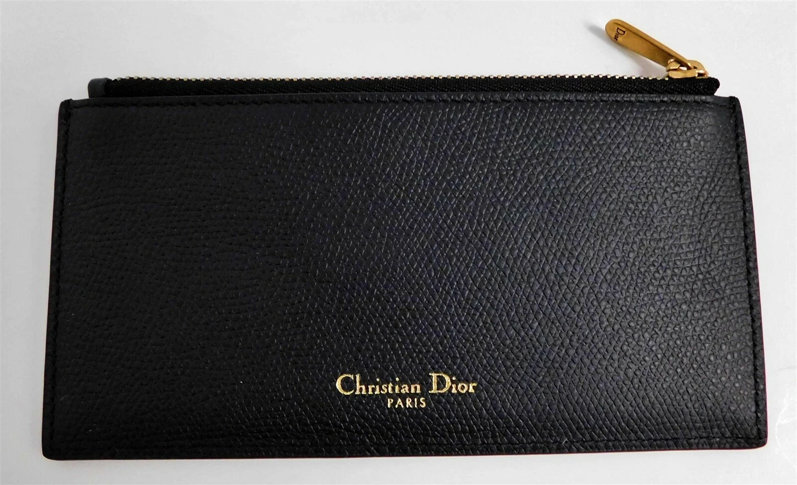 Portefeuille porte carte de crédit Christian Dior grand cuir grainé zippé neuf