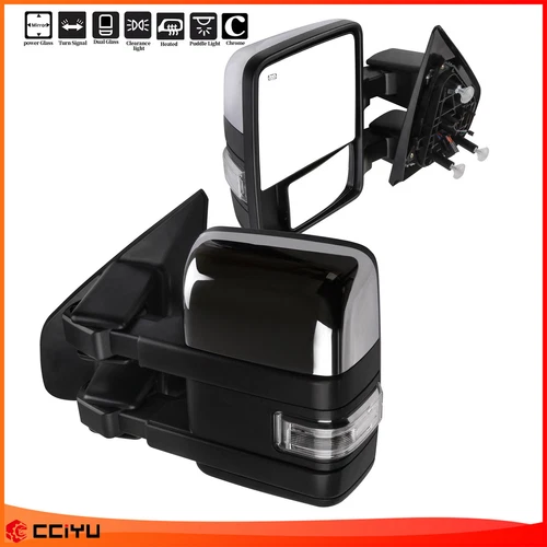 Tow Mirrors Chrome Power Heated Clearance Puddle Auxiliary For 04-2014 Ford F150