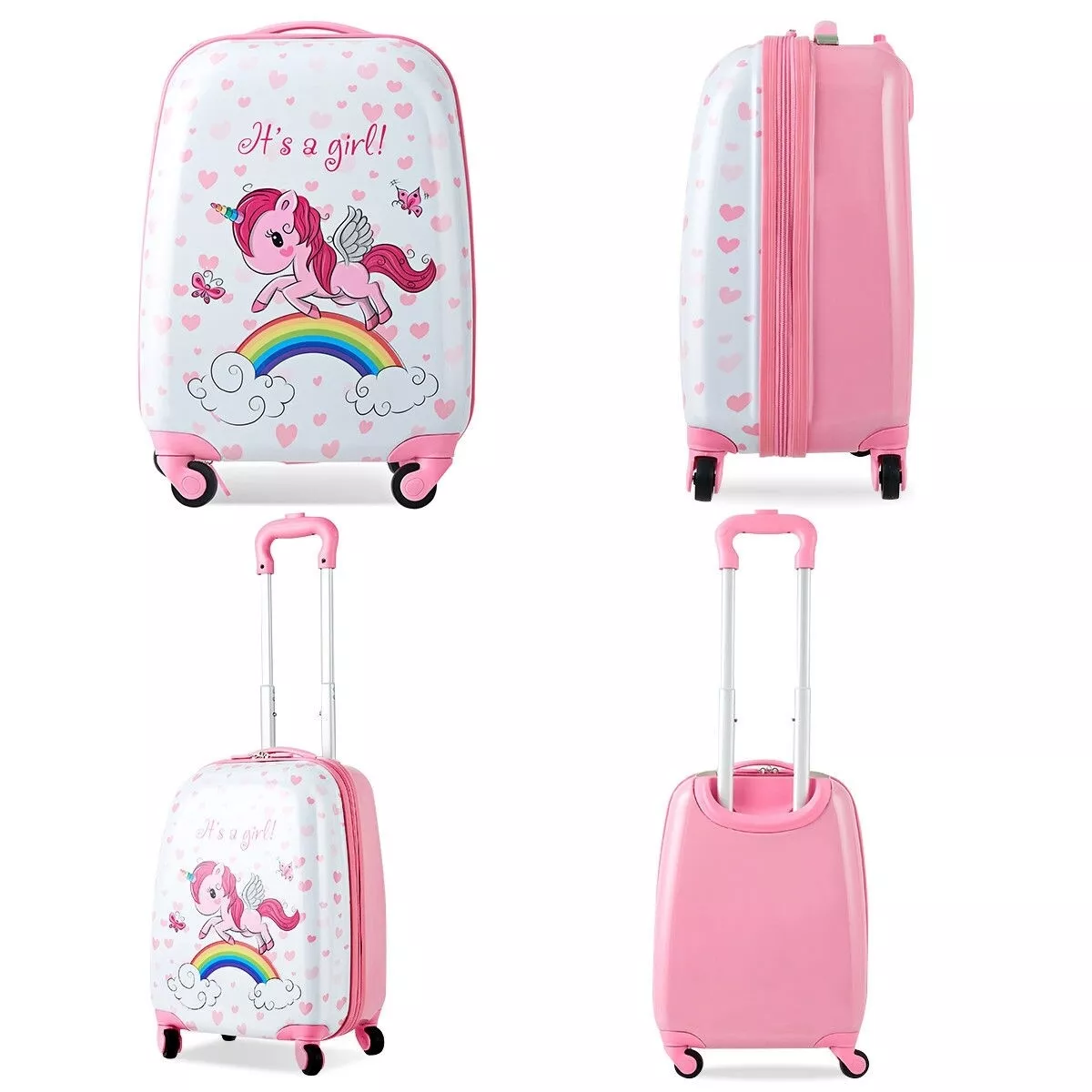 Pink & White Unicorn 12" Backpack & 16" Rolling Suitcase  Kids Luggage Set Back