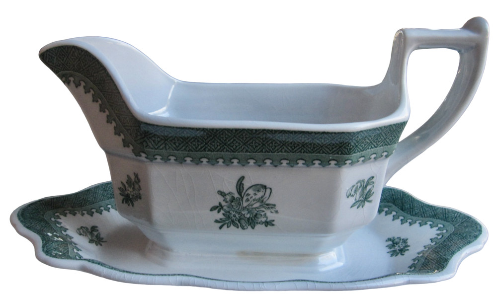 Vintage 70s Wedgwood Georgetown Mount Vernon Gravy Boat w Underplate