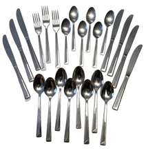 Retroneu Stainless Flatware 24 Pcs MCM Korea 18 8 Angled Lines Pattern