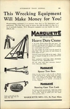1926 PAPER AD CAR AUTO Marquette Heavy Duty Crane Tow Wrecker Truck 