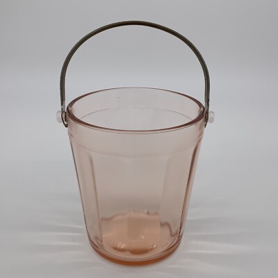 VTG 1930 s Cambridge Pink Depression Lined Glass 9  Ice Bucket w/ Handle