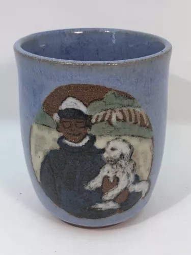 Vintage Ingridware Pottery Cup Boy With Dog Beldenville WI January 1992