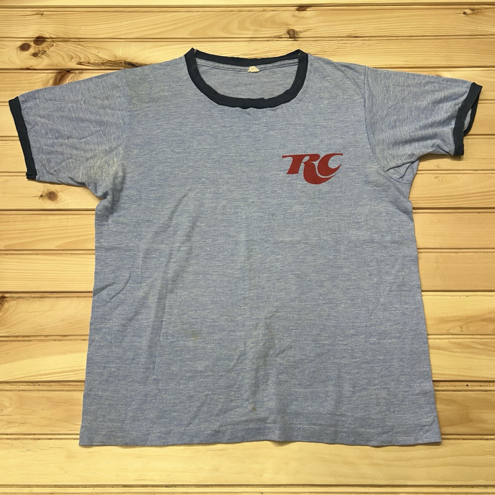 Vintage 70s 80s RC Cola Logo Ringer T-Shirt Size Large Lightweight Paper Thin  