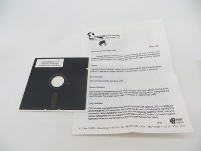 5.25'' Floppy Disk DOS SUMMARY V 2.0 Computer Knowledge vintage computer software