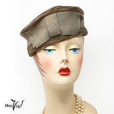 Vintage 50s Valerie Modes Velvet Hat w Ribbon Trim and Jeweled Pin - Hey Viv