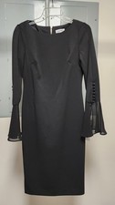 Calvin Klein Little Black Dress Bell Sleeves Gold Zip Womens 4 NWT MFRP $99