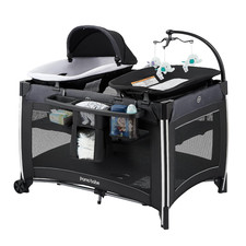 4 in 1 Baby Playards with Bassinet, Portable Crib with Toy Mobile