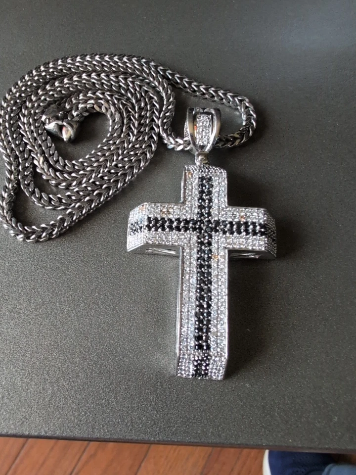 Men's Silver Finish Cross Hip Hop Fashion Dressy Chain & Charm Glass Crystal - Image 3 of 4