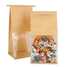 Brown Paper Bread Bags Window 5.1x4.3x11 Inch Tin Tie Lock Bakery 100 PCS