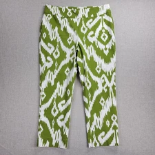 Chico's So Slimming Womens Pants 6P Green Brigitte Ikat Palm Spring Crop